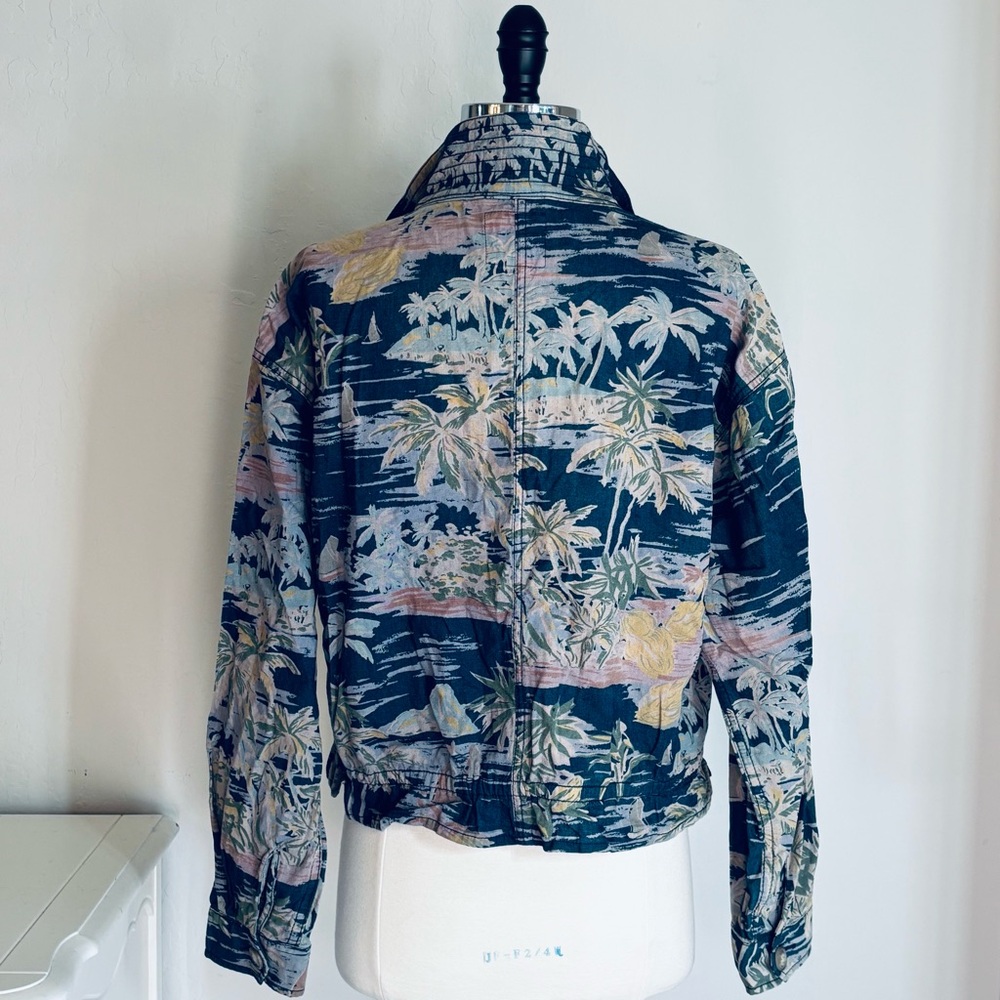Gap Mockneck Drapey Utility Jacket Cotton Linen Blend, Aloha Tropical Print, Med - Picture 5 of 11